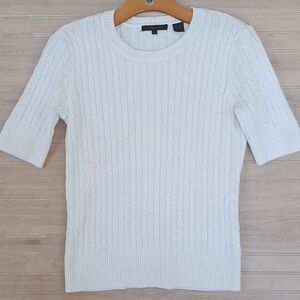 Jeanne Pierre Classic Cable Knit Crew Neck Cotton Pullover Cotton Sweater Top